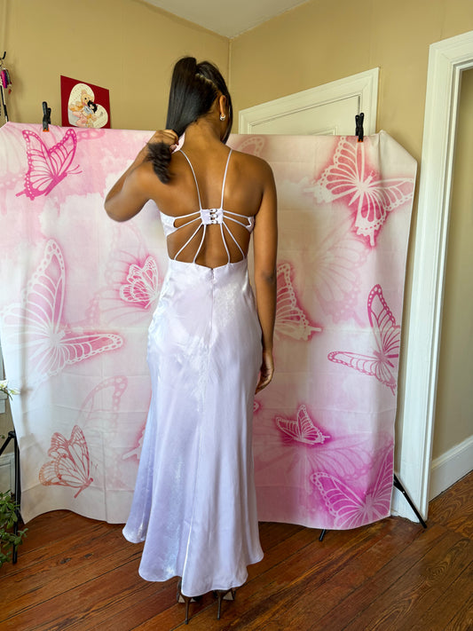 Y2K Lavender Open Back Formal Gown