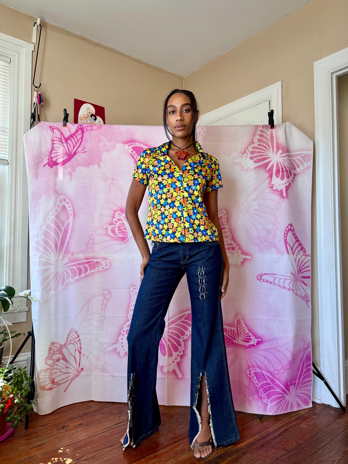 90s Shortsleeve Floral Button Up