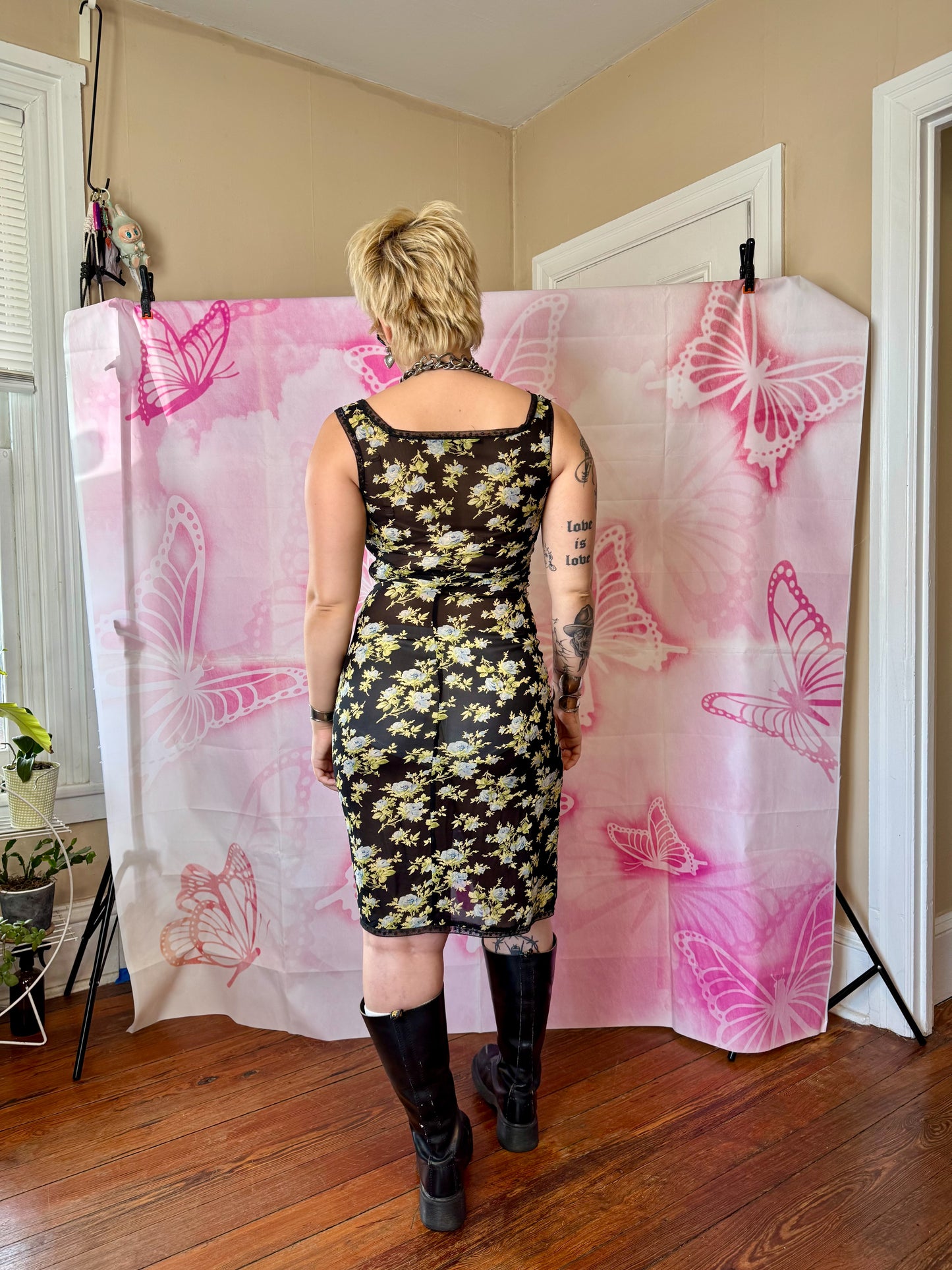 2000 Spring Betsey Johnson Floral Sheer Slip Dress