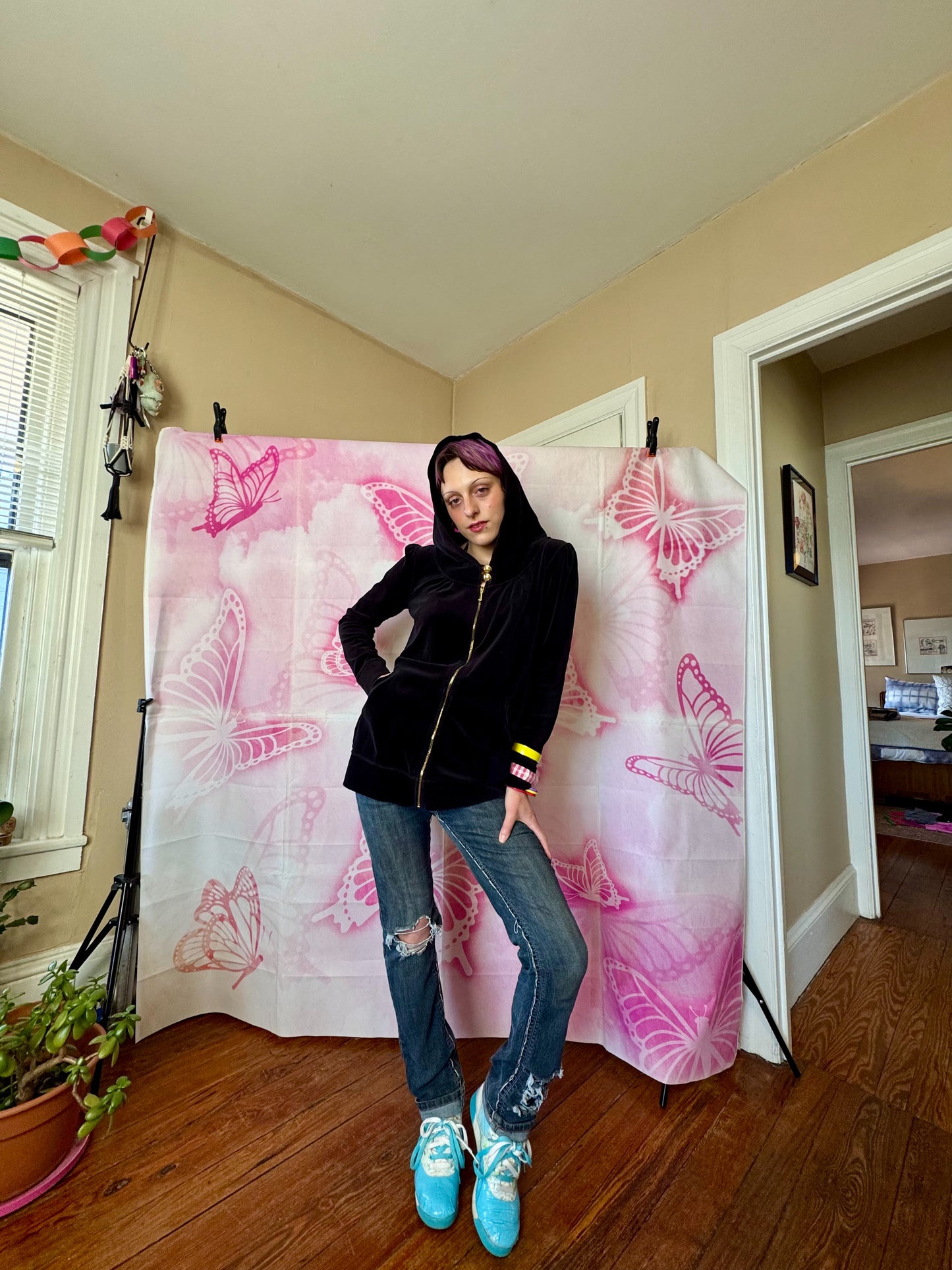 2010s Juicy Couture Oversized Velour Zip Up Hoodie