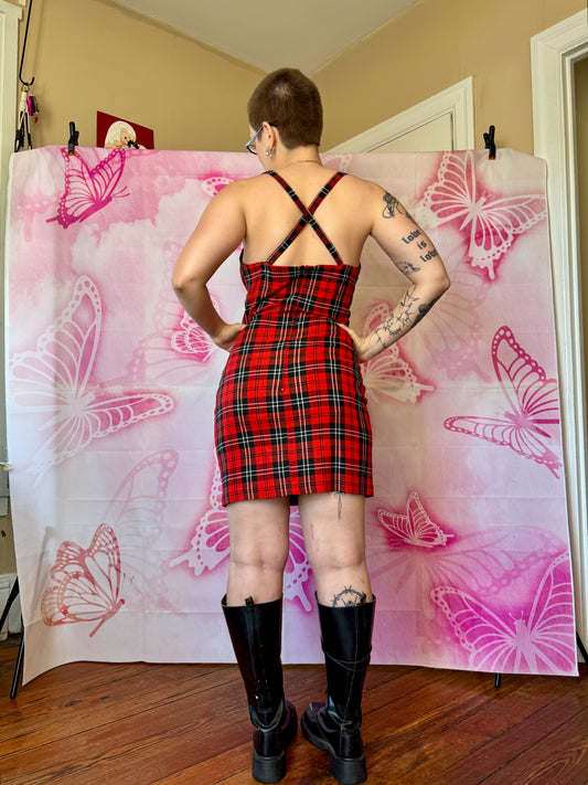 1991 Betsey Johnson Luxe Plaid Bodycon Dress