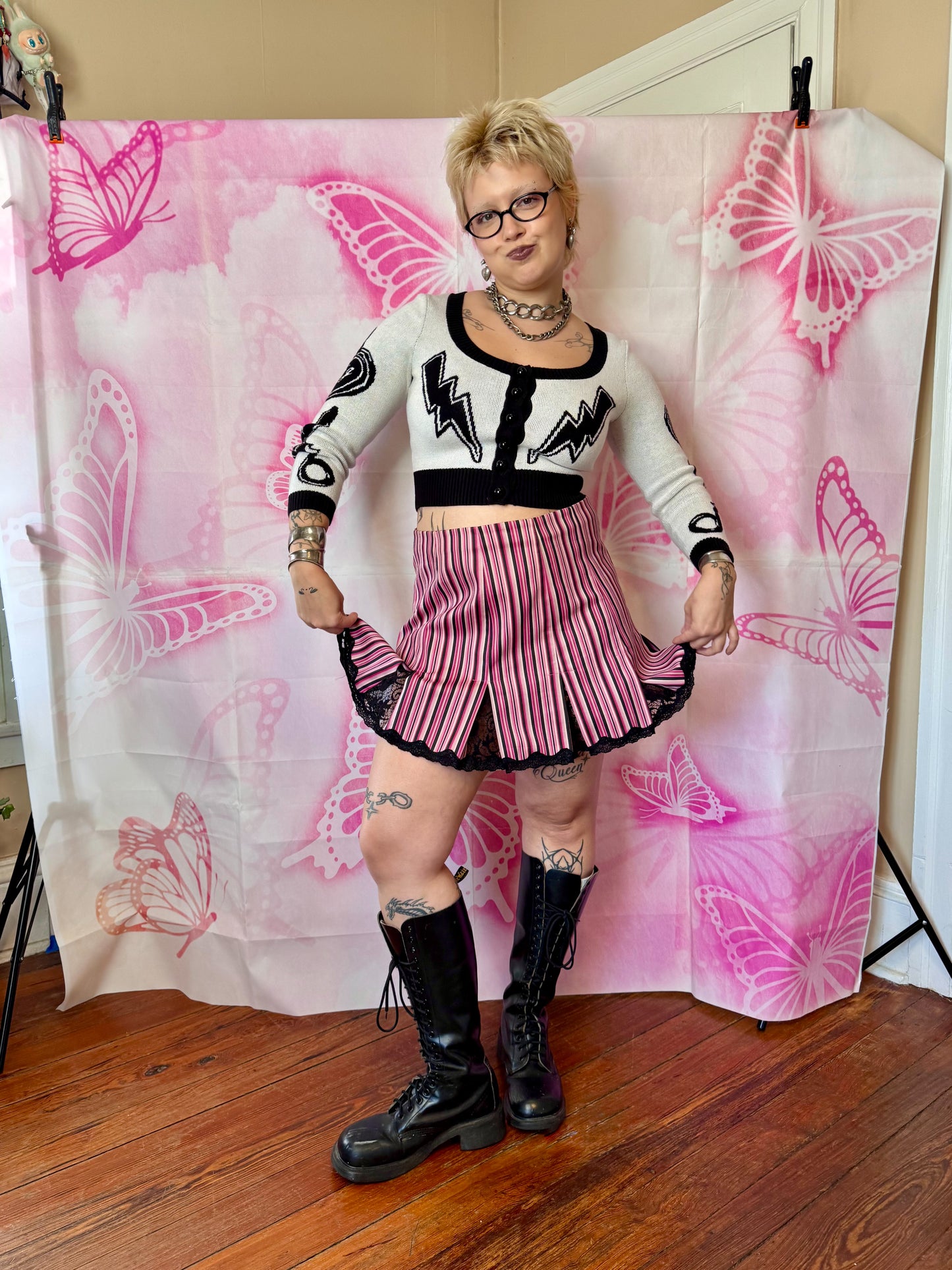 Y2K Betsey Johnson Stripped Mini Skirt