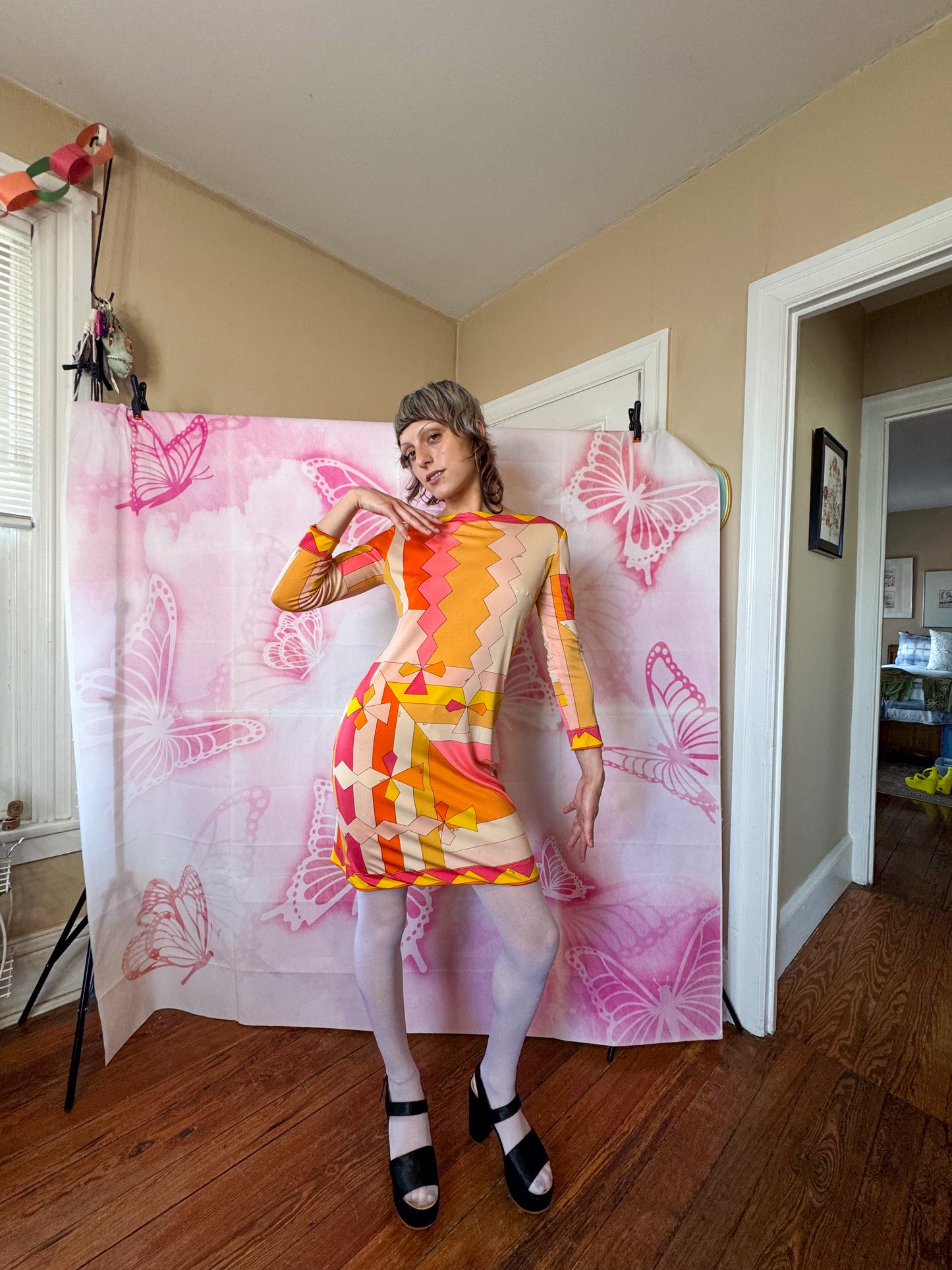 εϊз COMING SOON εϊз 1960s Emilio Pucci Pink-Orange-Yellow Zig Zag Silk Jersey Shift Dress