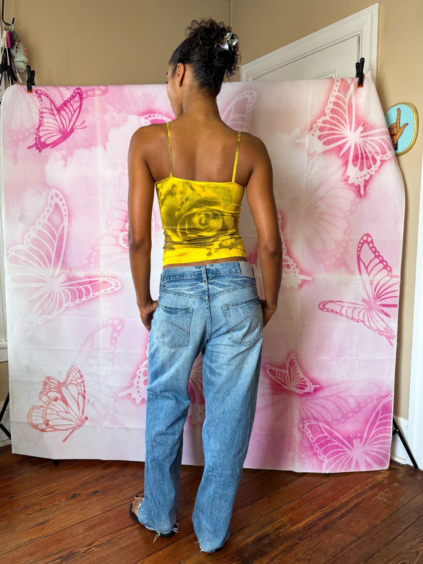 Y2K Deadstock Beadazzled Rose Cami in Yellow