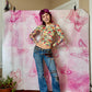 90s Vase & Foliage Motif All Over Print Top