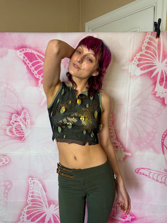 Y2K Deadstock Fishnet Overlay Crop Top