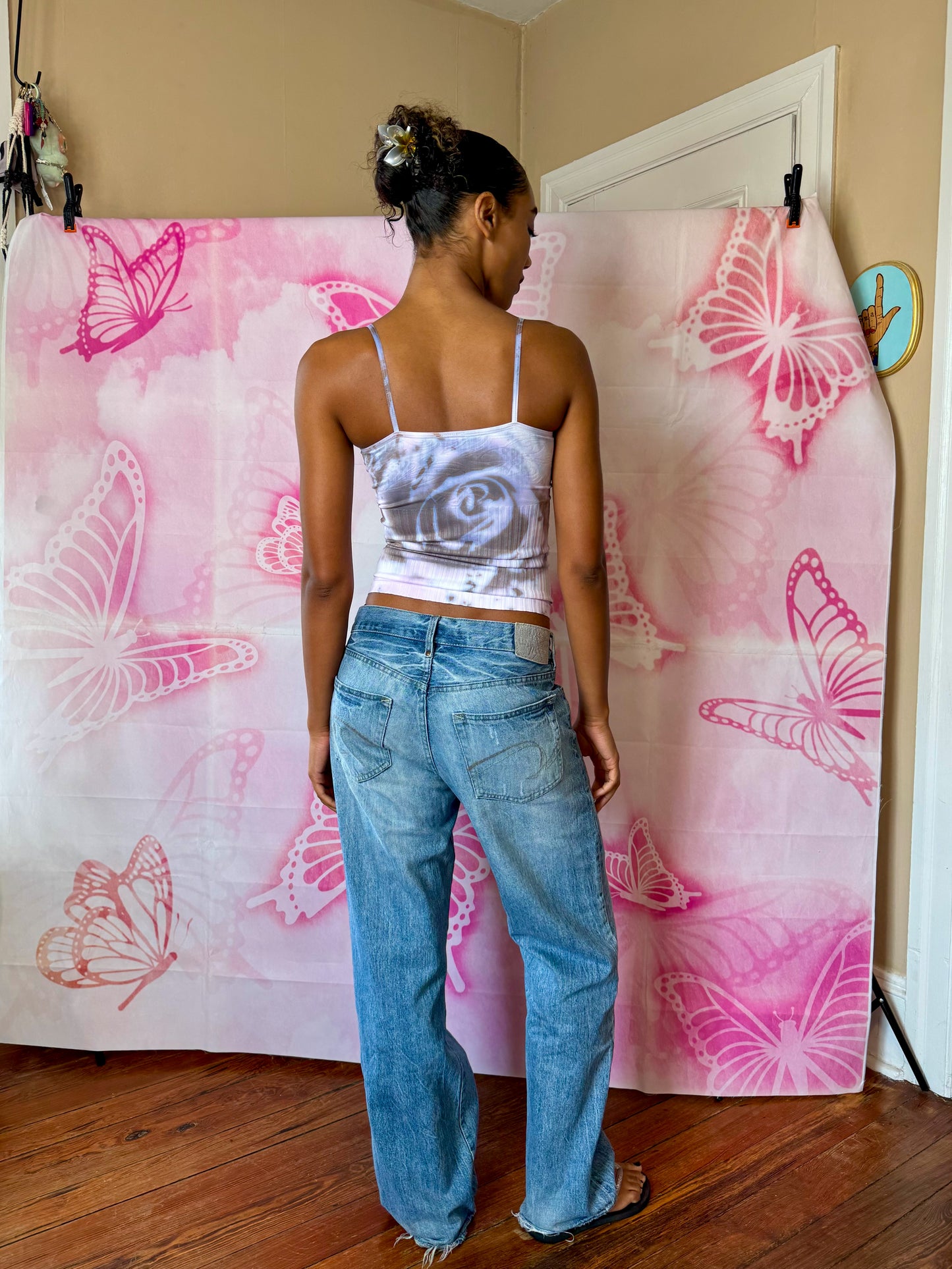Y2K Deadstock Beadazzled Rose Cami in Ice