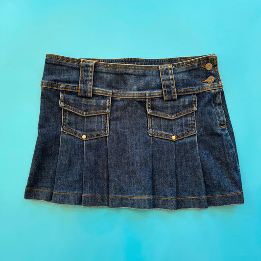 00s Juicy Couture Jeans Pleated Denim Mini Skirt