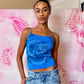 Y2K Deadstock Beadazzled Rose Cami in Blue