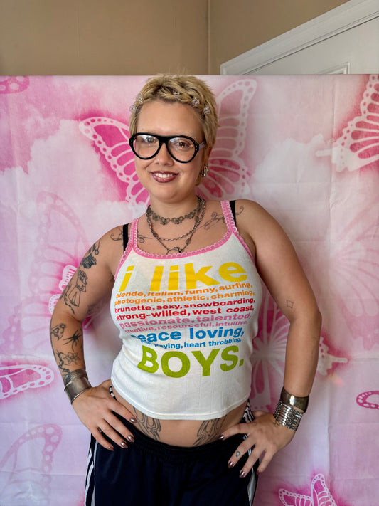 2004 RARE Victoria’s Secret Pink Rainbow Text “i like…” Graphic Tank