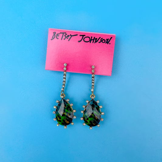 Y2K Betsey Johnson Leopard Crystal Dangle Earrings