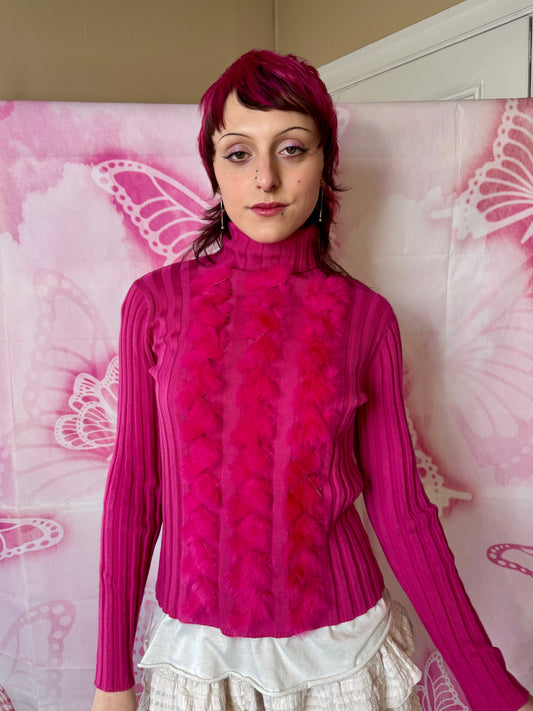 Y2K Ribbed Turtleneck w Rabbit Fur