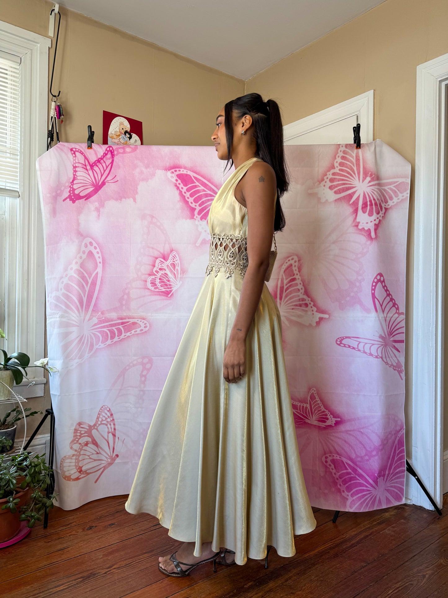 Y2K Lace Bodice Gold Flouncy Gown