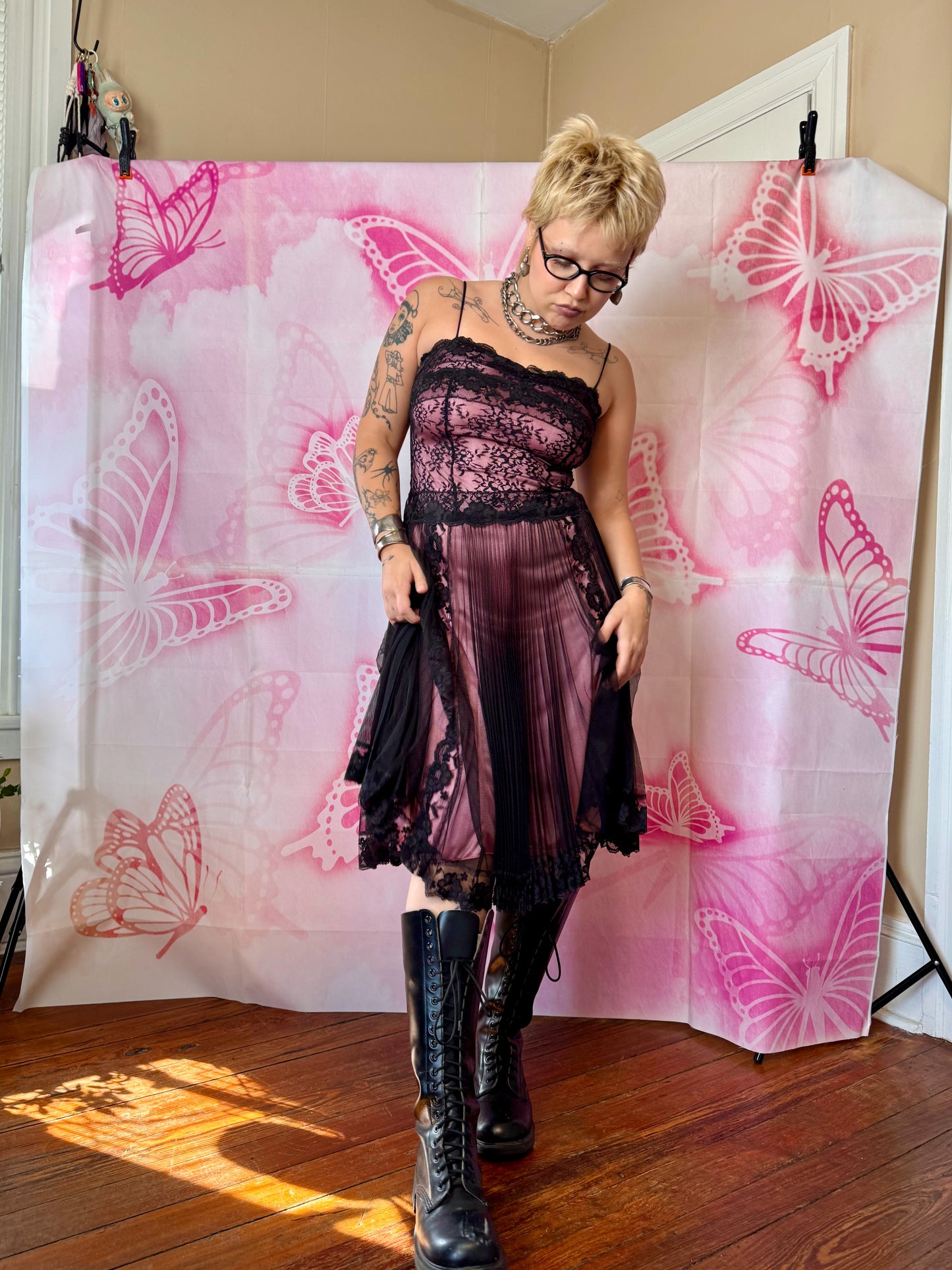 Y2K Betsey Johnson Goth Lace Midi Dress