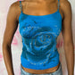 Y2K Deadstock Beadazzled Rose Cami in Blue