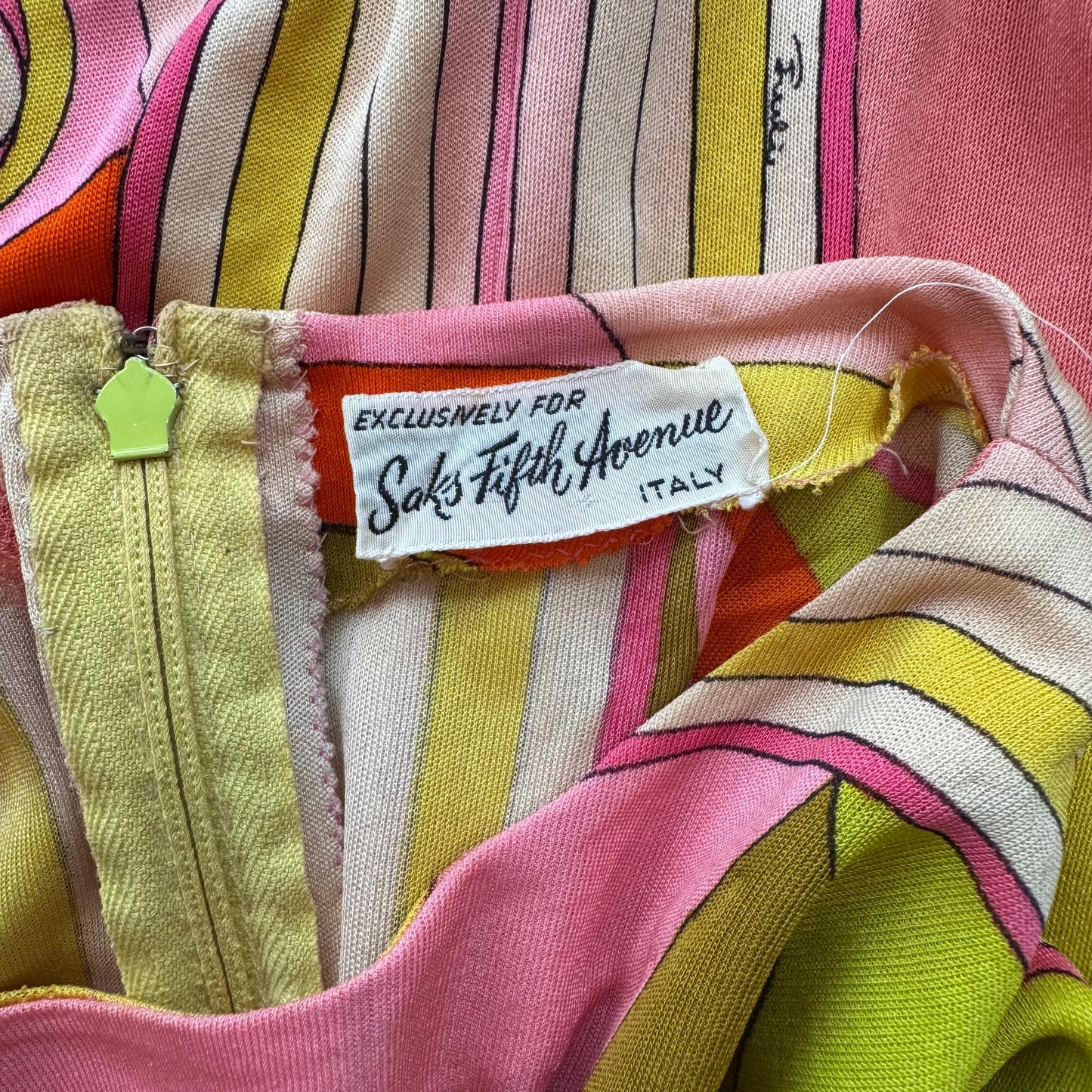 εϊз COMING SOON εϊз 1960s Emilio Pucci Geometric Circle Print Silk Jersey Shift Dress w Cord Crystal Belt