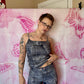 Y2K Denim Print 2 Piece Shorts Set