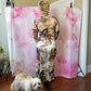 90s/Y2K Fuzzi Foliage Print Mesh Midi Dress/ Duster