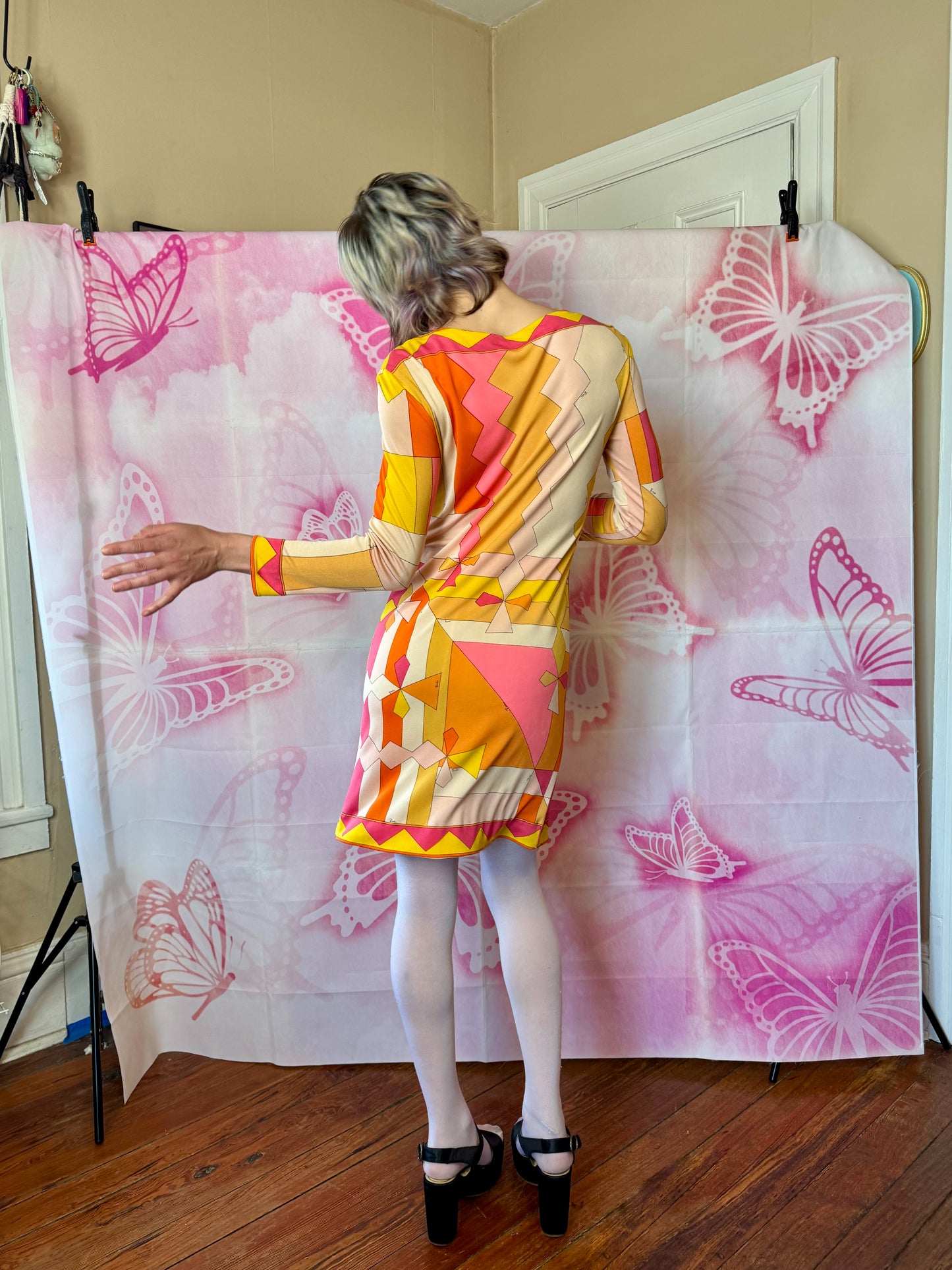 εϊз COMING SOON εϊз 1960s Emilio Pucci Pink-Orange-Yellow Zig Zag Silk Jersey Shift Dress