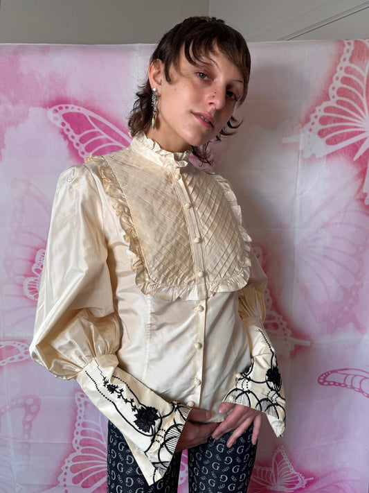 90s Bill Blass New York Edwardian Style Button Blouse