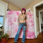 90s Vase & Foliage Motif All Over Print Top