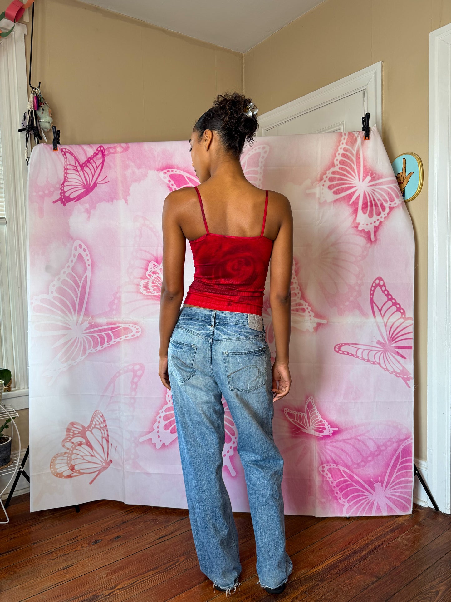 Y2K Deadstock Beadazzled Rose Cami in Red