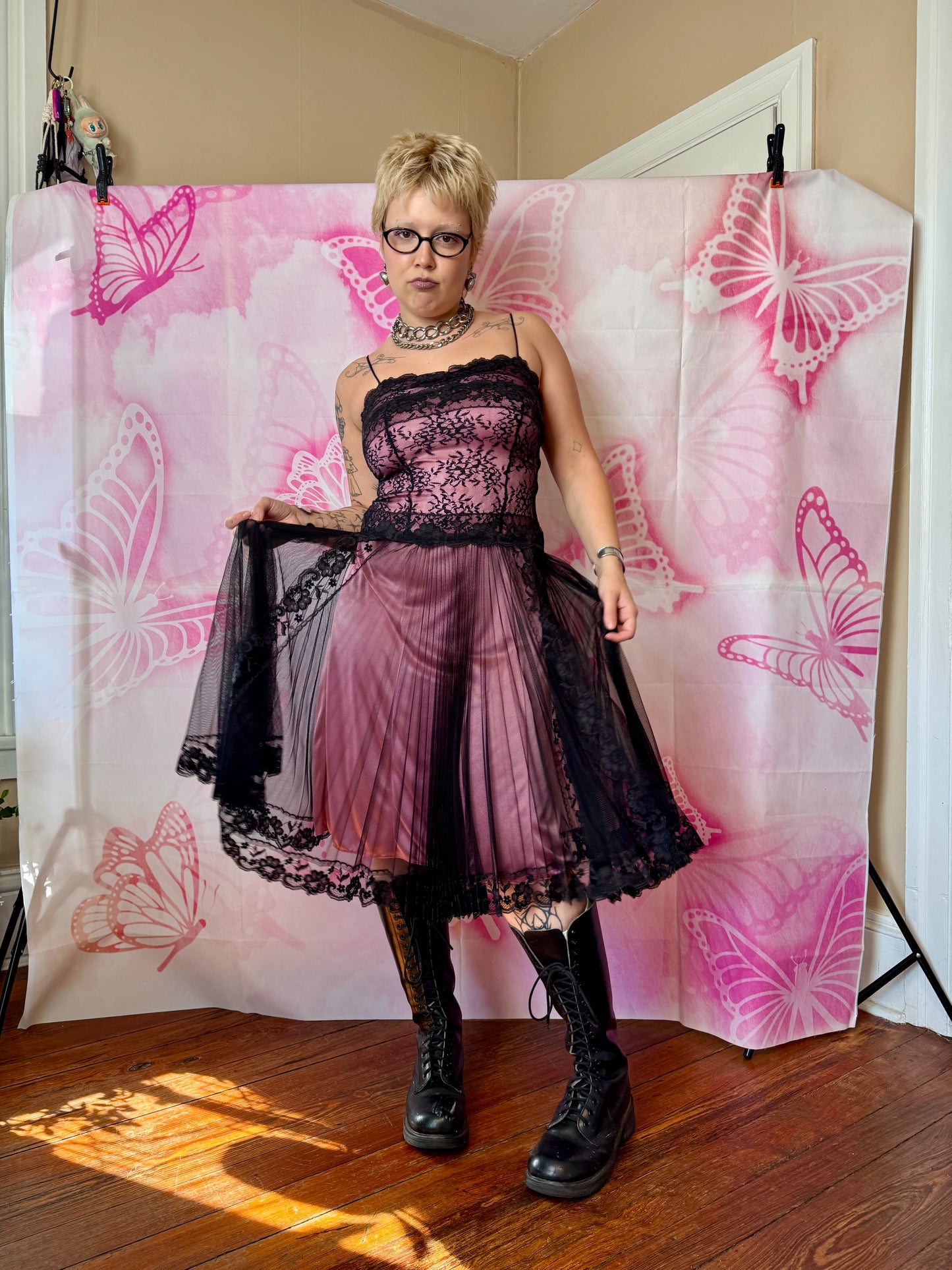 Y2K Betsey Johnson Goth Lace Midi Dress