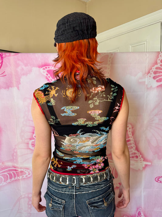 Y2K Mesh Dragon Fitted Top