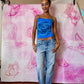 Y2K Deadstock Beadazzled Rose Cami in Blue
