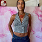 70s Double Breasted Gingham Cropped Halter