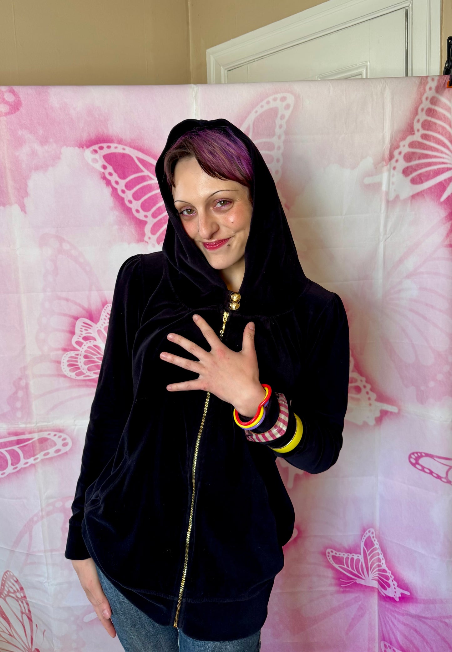 2010s Juicy Couture Oversized Velour Zip Up Hoodie