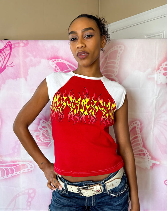 90s Flame Graphic Baby Tee