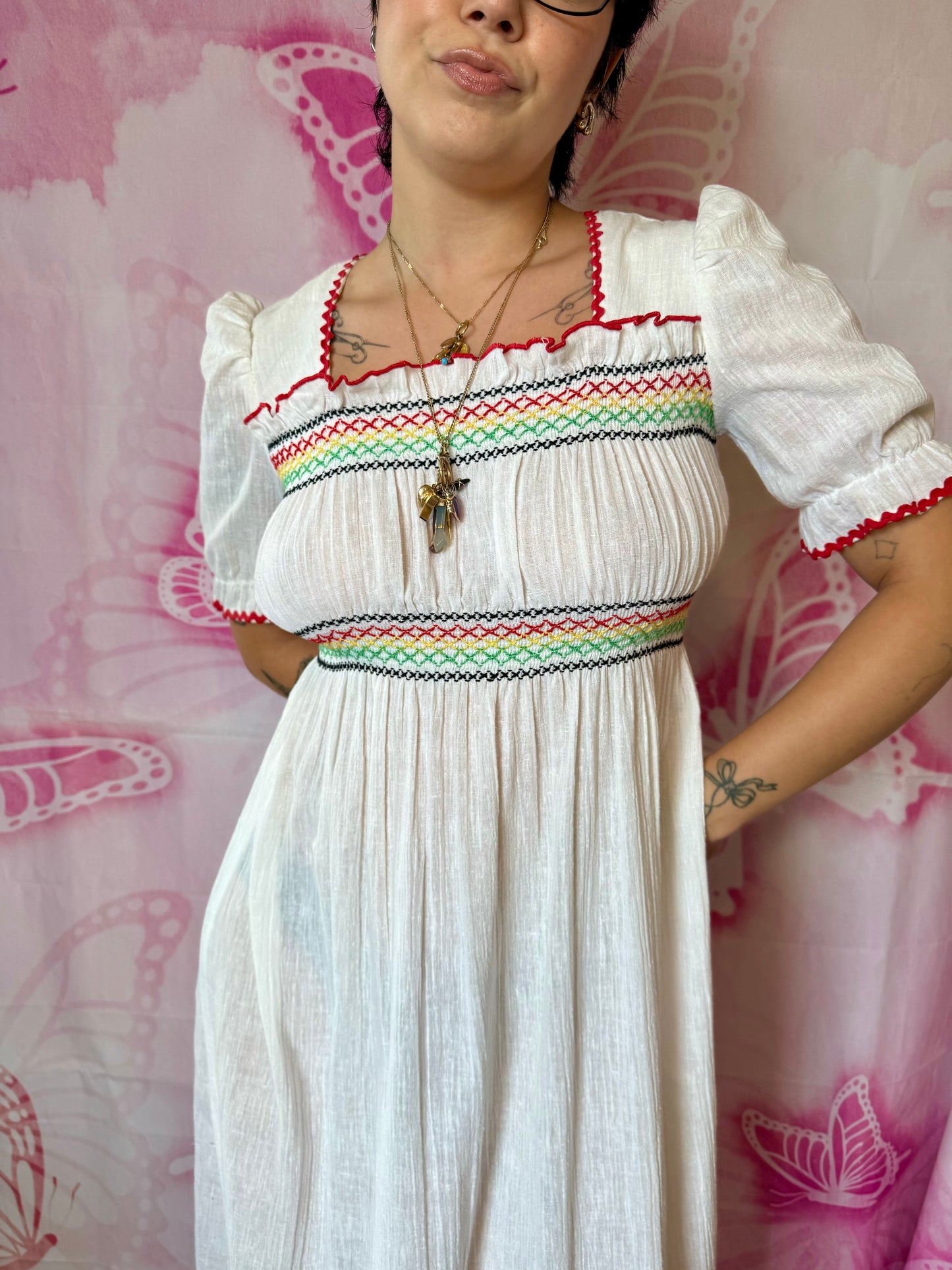 70s Cotton Gauze Peasant Maxi Dress