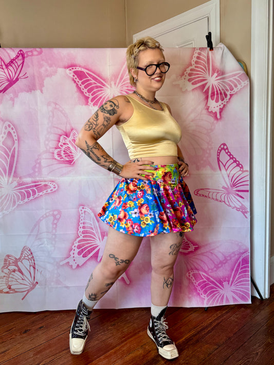 90s Lip Service Floral Sheen Mini Skirt