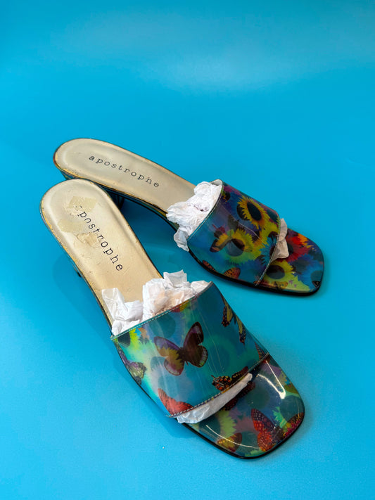 90s Holographic Kitten Heel Slides