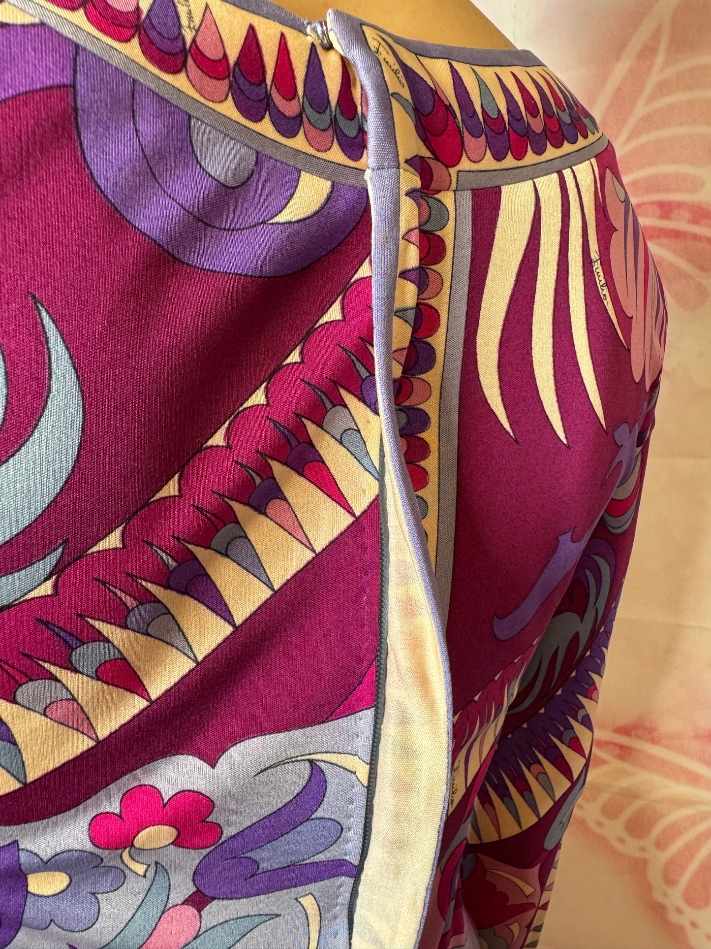 1960s Emilio Pucci Art Nouveau Purple Print Drop Waist Maxi Dress