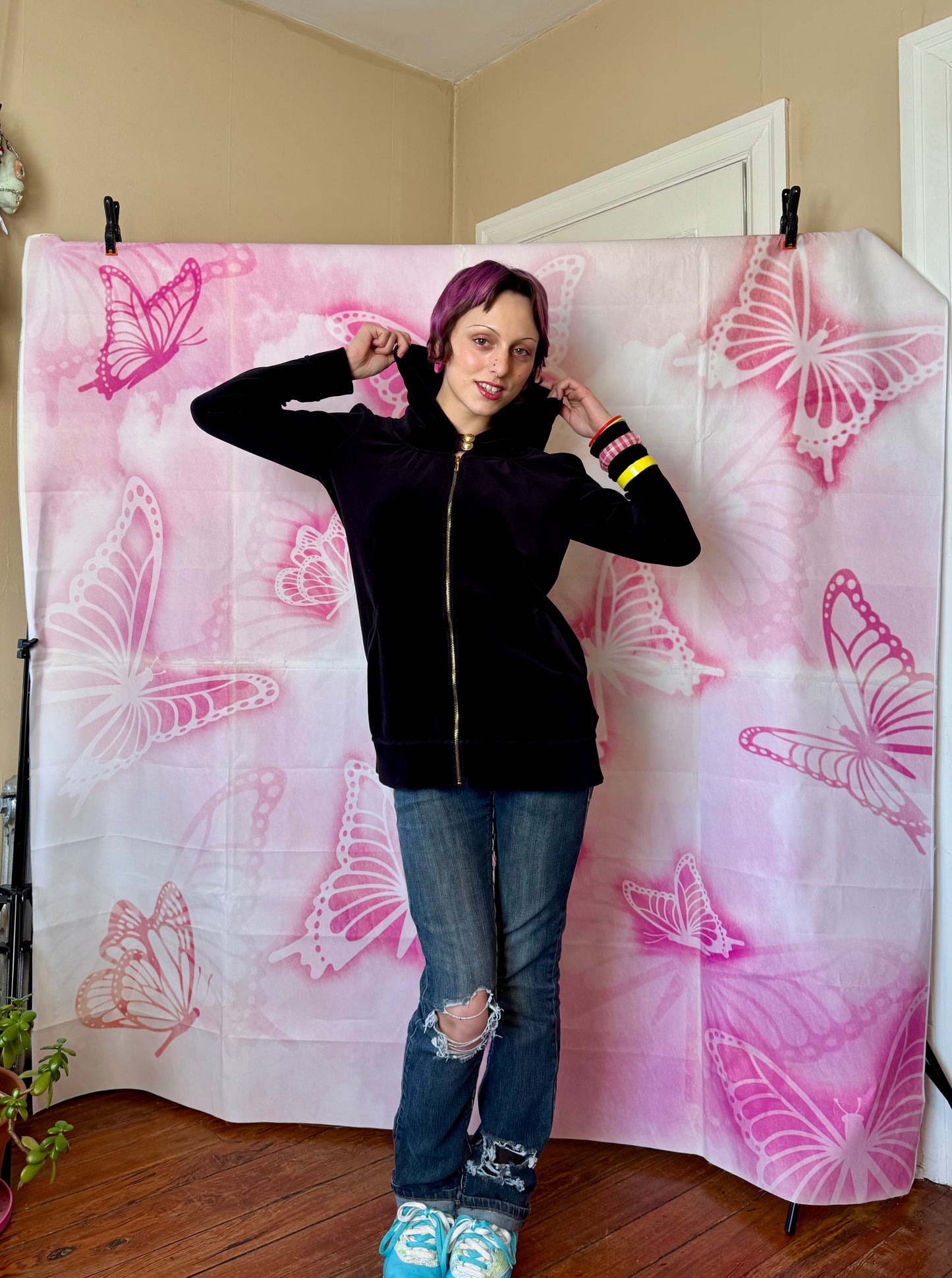 2010s Juicy Couture Oversized Velour Zip Up Hoodie