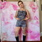 Y2K Denim Print 2 Piece Shorts Set