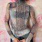 2021 Acne Studios Mock-Neck Long-Sleeve Mesh/ Nylon Top