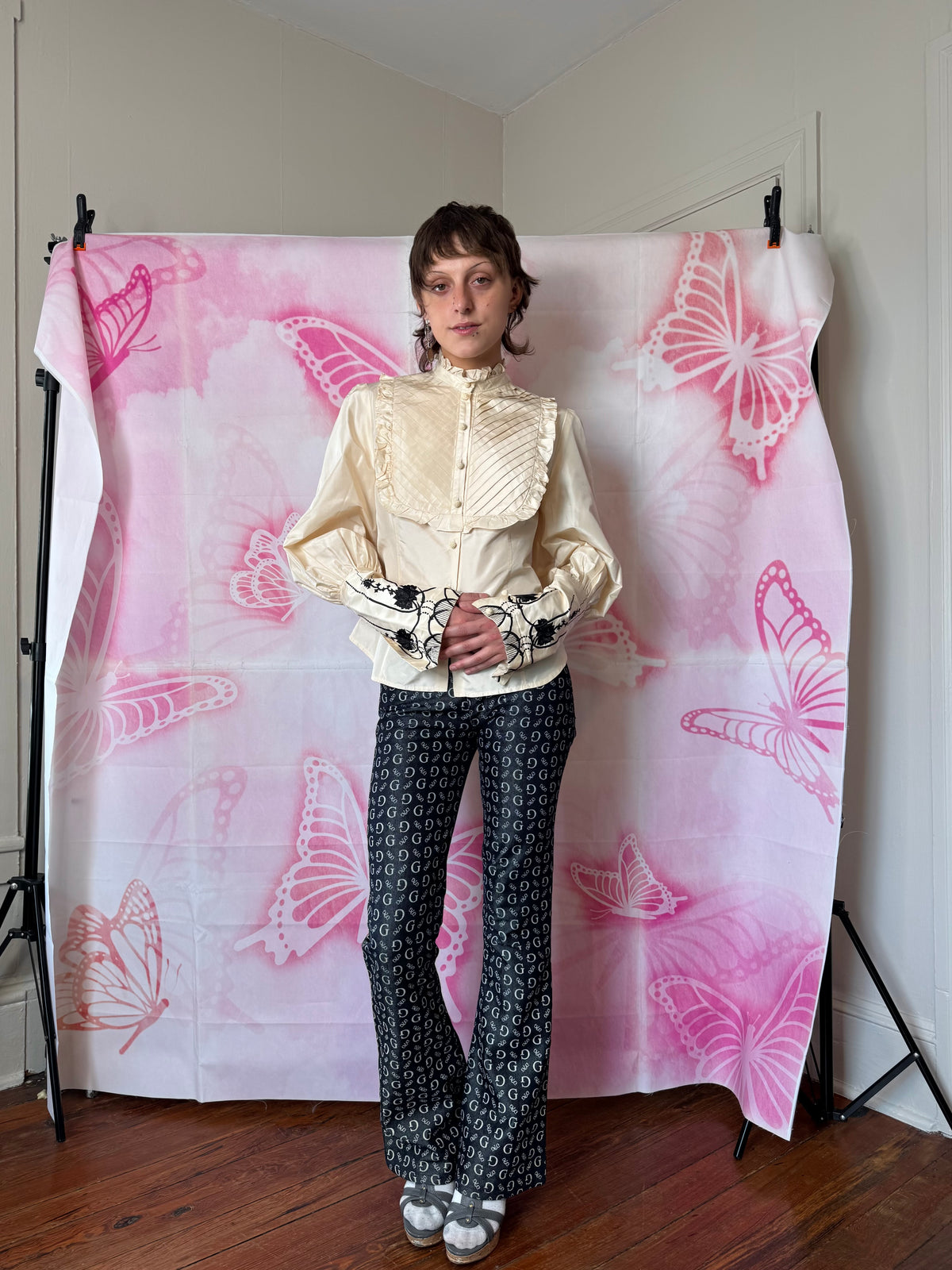 90s Bill Blass New York Edwardian Style Button Blouse