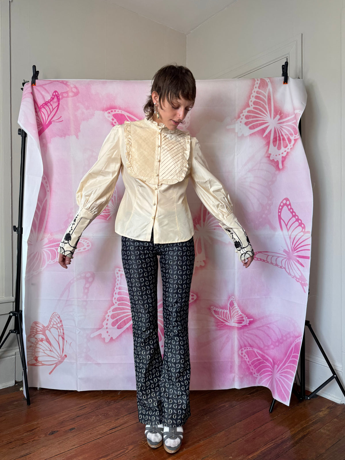 90s Bill Blass New York Edwardian Style Button Blouse