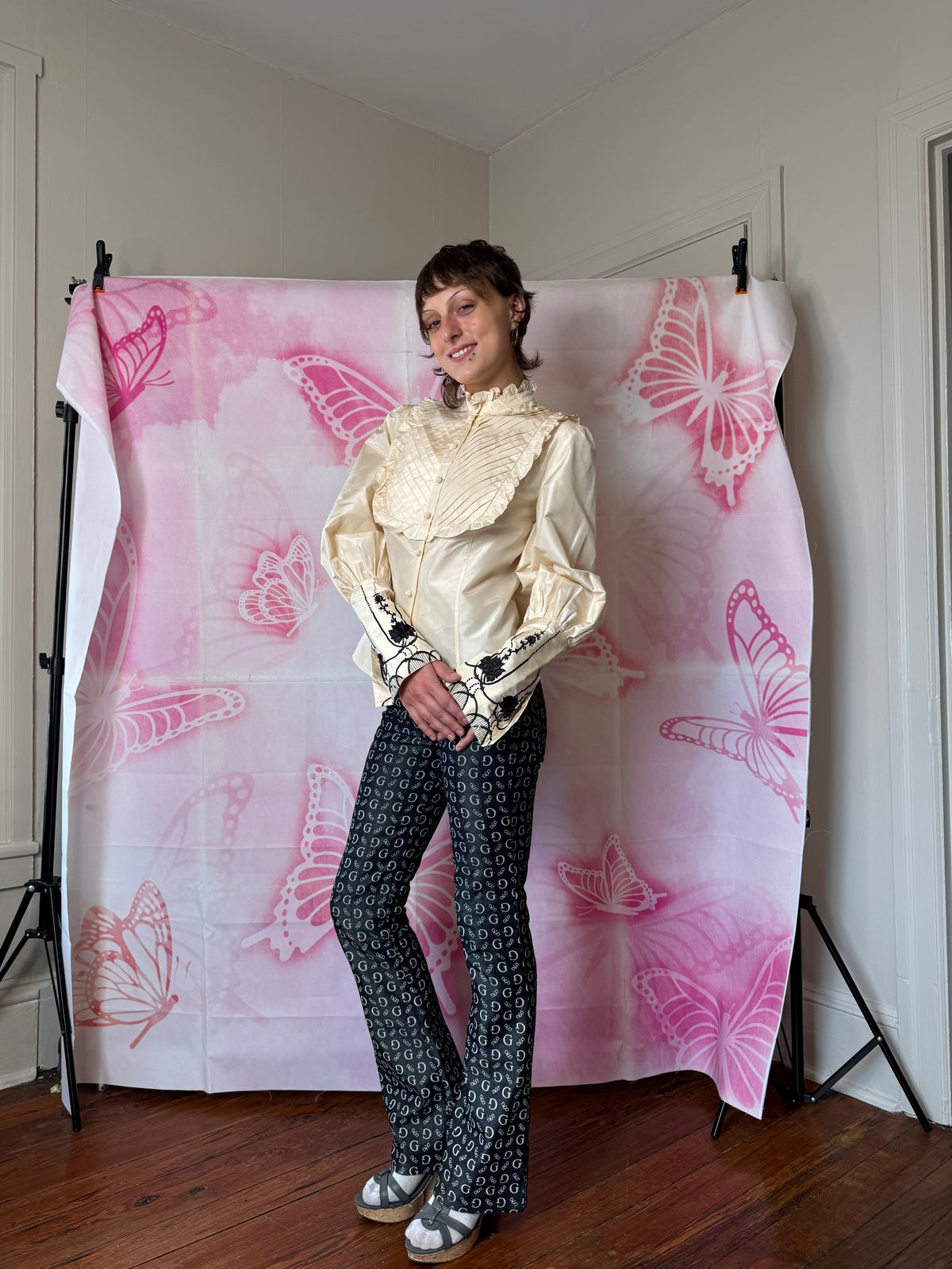 90s Bill Blass New York Edwardian Style Button Blouse