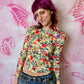 90s Vase & Foliage Motif All Over Print Top