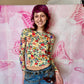 90s Vase & Foliage Motif All Over Print Top
