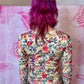 90s Vase & Foliage Motif All Over Print Top