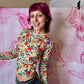 90s Vase & Foliage Motif All Over Print Top