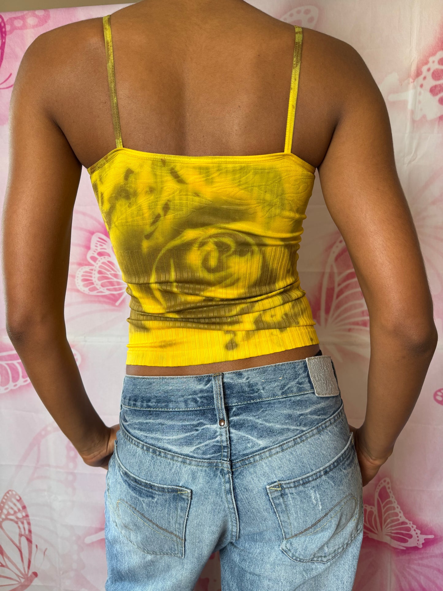 Y2K Deadstock Beadazzled Rose Cami in Yellow