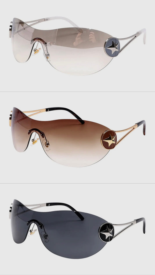 Accity Y2K Large- Frame Sunglasses with Five-Pointed Stars